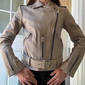 ALLSAINTS Balfern Biker Light Grey Leather Moto Jacket 0 Motorcycle Grunge Emo